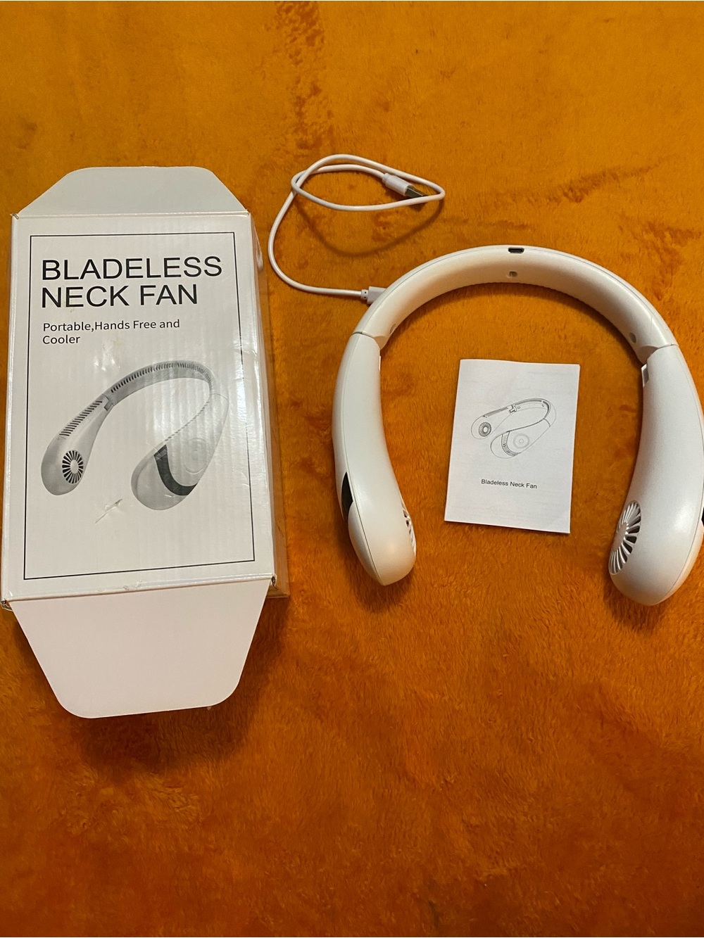 White Bladeless Neck Fan — Hands-Free Personal Cooling